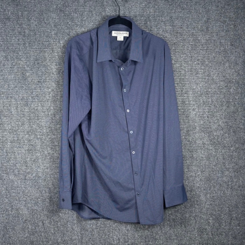 Mizzen+Main Mens Trim Fit Performance Dress Shirt Navy Blue Long Sleeve Size L